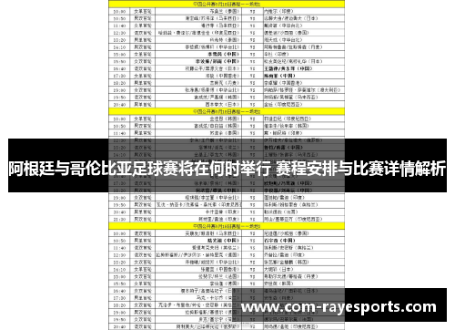 阿根廷与哥伦比亚足球赛将在何时举行 赛程安排与比赛详情解析
