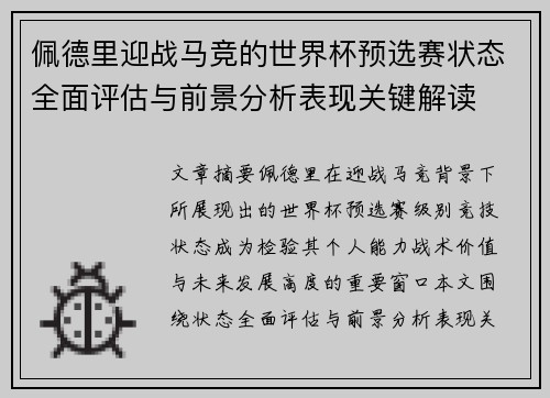 佩德里迎战马竞的世界杯预选赛状态全面评估与前景分析表现关键解读 佩德里迎战马竞的世界杯预选赛状态全面评估与前景分析表现关键解读